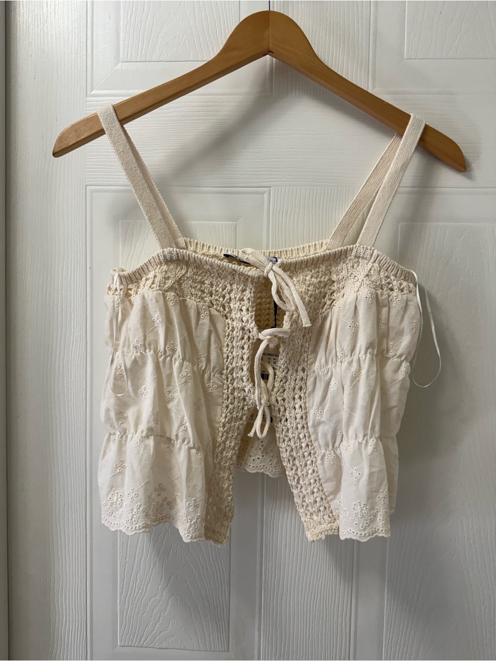 Zara Cream Crochet Tie-Front Camisole - Picture 8 of 10